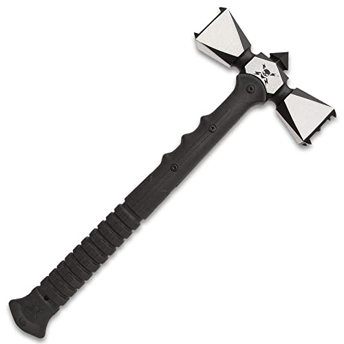 M48 Double-Headed War Hammer with Sheath - 2cr13 Stainless Steel Head, Injection Molded Handle - Length 17â€
