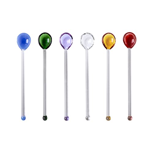 6Pcs Glass Spoons Stirring Spoons for Salt Sugar Cold Drink Stirrer Cake Spoon Small Teaspoon Swizzle Sticks