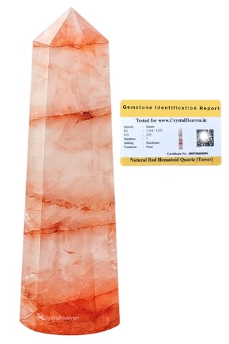 Image of Crystal Heaven Certified Red Hematoid Quartz Tower Obelisk Point For Chakra, Healing And Balancing - Aaa Grade Original Certified Gemstone Agate For Reiki Meditation Yoga Spiritual (2-3 Inches)