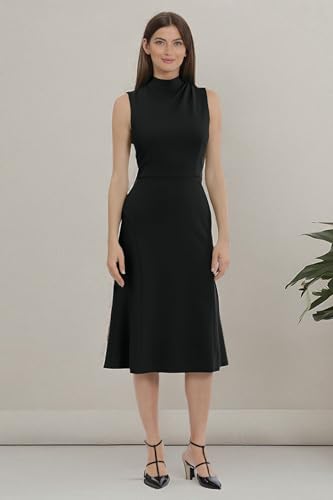 Maggy London Women's High Neck Empire Waist Midi Dress Career Workwear4