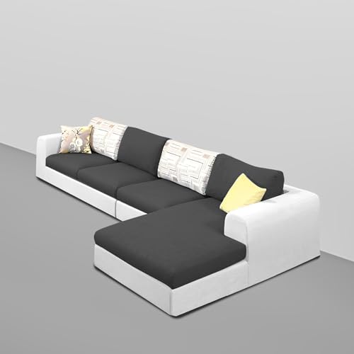 Image of Casaliving Badger RHS 6 Seater L Shape Sofa Set for Living Room (Black Grey Fabric) Premium Fabric Sofa