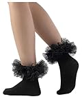 SHENHE Women's Ruffle Frilly Cute Tulle Mesh Trim Breathable Above Ankle Socks Black One-Size
