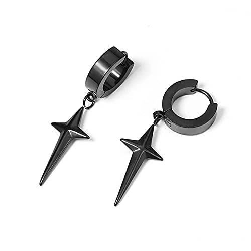 Andpai Personalized Punk 316L Stainless Steel Cross Star Hoop Dangle Drop Earrings Small Black Kpop Stainless Steel Geometry Huggie Hoop Earrings thumb #6