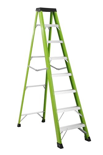 Image of Ladder 8-Foot Fiberglass Platform Step Ladder, 330 Pound Load Capacity, Folding Step Ladders for Home, IAA (8 FEET-Green)