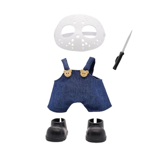 LYBHYQTII Halloween Scary Mask for 17cm Doll Clothes Set 4 Piece Including Clothes, Mask, Shoes and Hand-Held Toy Premium Handmade Accessories for Halloween Party Play & Display - No Doll