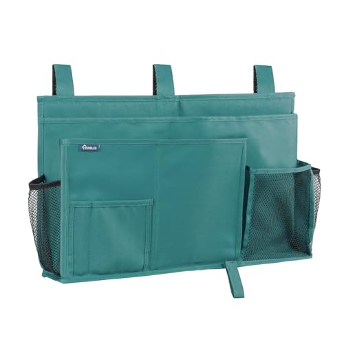 Surblue Bedside Caddy Hanging Bed Organizer Storage Bag Pocket for Bunk and Hospital Beds, College Dorm Rooms Baby Bed Rails, Camp 8 Pockets(Teal)