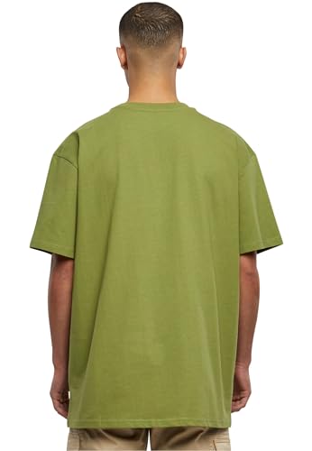 URBAN CLASSICS Camiseta básica de manga corta, cuello redondo normal, de algodón grueso, largo normal, oversized, de hombre, moderna, color verde, talla L