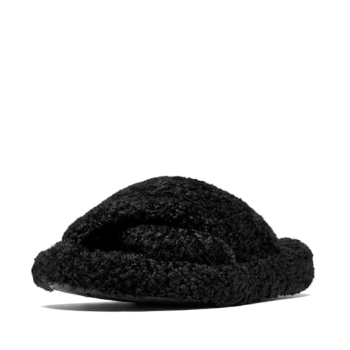 FitFlop iQushion D Luxe Teddy Cross Slides for Women - Women's Cozy Fleece Comfort Sandals, Indoor Outdoor Slippers with Arch Support, Ultra Light Cushioning, Slip Resistant Sole2