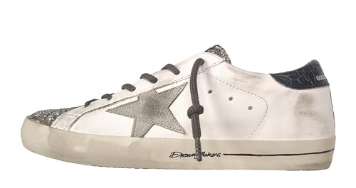 Golden Goose Zapatos Mujer Zapatillas Superstar Vintage Glitter 82383 Blanco, Verde, Crema Silver Ice Grey, 40 EU