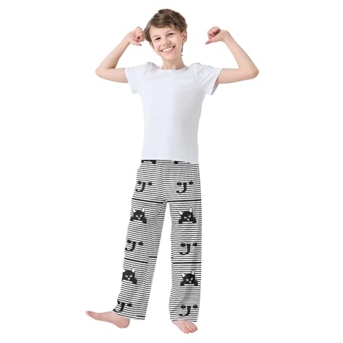 Boys' Pants Funny Cats Black and White Stripes Long Bottoms Jogger Pants Elastic Waist Trousers with Pockets S-XL2
