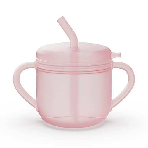 Image of VRCIT Silicone Sippy Cups for Baby, Toddler Training Cup with Handles and Spout Lid, Infants Spill Proof Straw Cup 7oz, Grip for Babies 6-12 months and Toddlers 1-3 years 7 Oz/200ml (Pink)