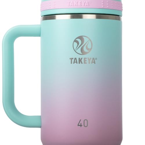 Image of Takeya Stainless Steel Tumbler with Handle and Straw (40 oz, Ombre Dream) - Insulated Water Bottle with Straw for Water & Iced Beverages