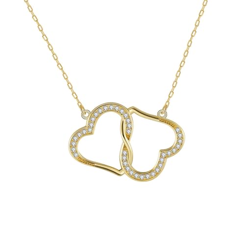 Collier Femme Argent aux Finitions Soignées, Pendentif Cœurs Entrelacés