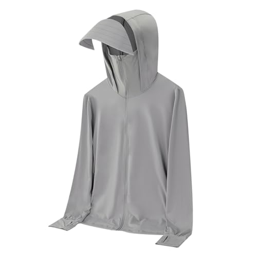 Cambkatl Sudadera con capucha de protección solar para hombre con máscara y visera UPF 50+, de manga larga, para pesca, senderismo, chaquetas con cremallera, 01 gris, XXX-Large