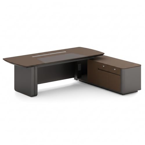 Image of Luxury Handcrafted L-Shape Director Table with Wooden Finish, Storage Unit & Premium Executive Design (LDL-757 MDFL L6W3)