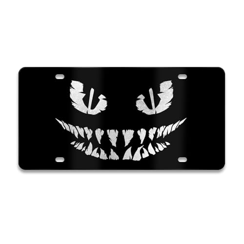License Plate Evil Smile Front License Plate Cover, Monster Smile Face Aluminum Decorative Licenses Plates, Novelty Vanity Tag, Car Decor Accessory with 4 Holes, 6×12 inch Metal Car Plates Decor