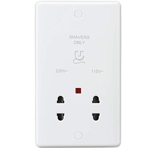 Knightsbridge CU8900N Curved Edge Dual Voltage Shaver Socket with Neon in White 14.6 cm*8.6 cm*0.7 cm