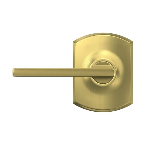 Image of Schlage Latitude Hall /Closet Passage Door Handle, Reversible, Satin Brass | Hall or closet lever door handle with no lock, Easy to install, Certified durability, Universal fit