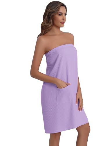 Image of Ekouaer Waffle Robes For Women Bath Wraps Lightweight Knee Length Soft Shower Robe with Pocket S-L
