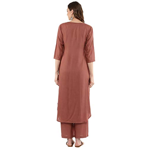 Image of Idalia Rose Gold Straight Solid Kurta With Palazzo Pants