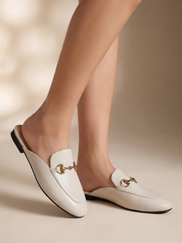 Image of Womens Lambskin Insole Mules Metal Buckle Backless Slip on Flats