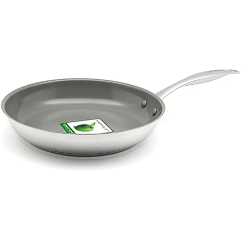 GreenChef Profile Plus Non-Stick 28cm Frying Pan, Stainless Steel, PFAS Free, Silver Cover