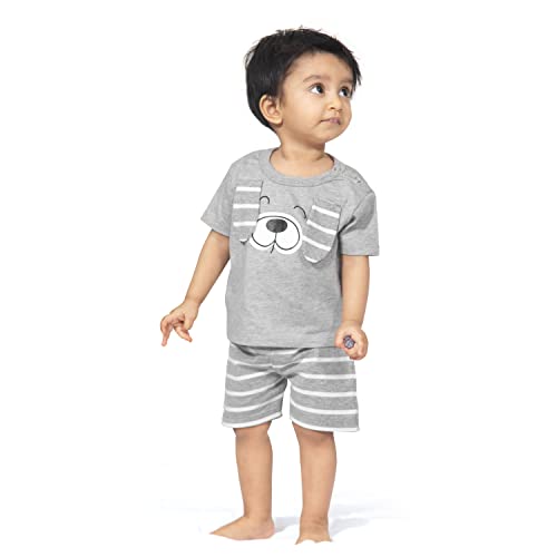 Image of ARIEL Baby Boys & Baby girls Cotton Printed Round Neck Half Sleeve T-shirt & Short Summer Clothing Sets