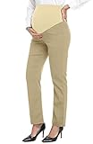 PACBREEZE Women's Maternity Pants for Work Over-Bump Pregnancy Casual Stretchy Straight Dress Pants with Pockets(Khaki, Medium)