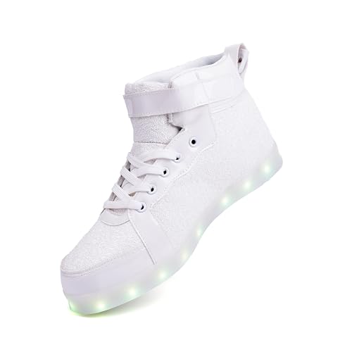 Image of Glitter Led Light Up Shoes High Top Sneakers for Flashing Dancing Halloween Christmas Party with USB Charging White 39