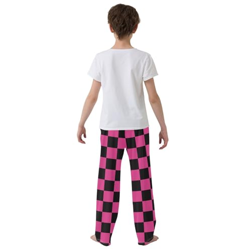 Boys' Pants Black and Pink Checkered Chess Long Bottoms Jogger Pants Elastic Waist Trousers with Pockets S-XL3