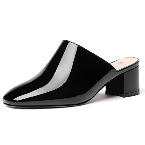 MODENCOCO Women's Fashion Patent Square Toe Slip On Dress Dating Chunky Low Heel Pumps Comfortable Shoes 2 Inch