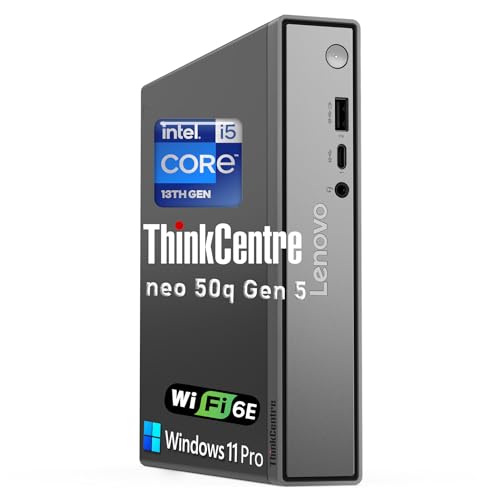 Image of Lenovo ThinkCentre neo 50q Gen 5 Tiny Desktop, Intel Core i5-13420H, 32GB DDR5 RAM, 1TB PCIe SSD, Wi-Fi 6, Windows 11 Pro, Black