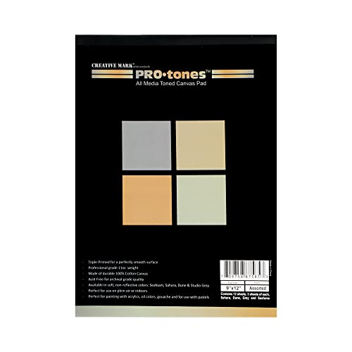 Paramount Pro-Tones All-Media Toned Canvas Pads - Triple-Primed Toned Canvas Pads For Acrylic, Oil, Gouache, & More! - [Assorted Colors - 9X12"] #TOP25
