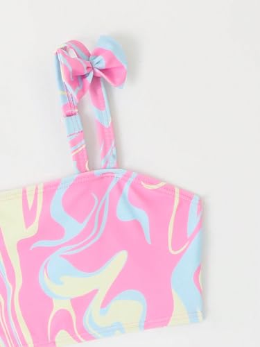 Image of WDIRARA Girl's Cute Swimwear Bowknot Marble Print Bikini Swimsuits 2 Piece Beach Bathing Suit Multicolor 7Y