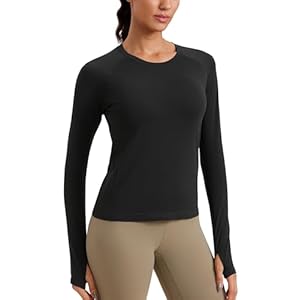 CRZ YOGA Womens Seamless Workout Long Sleeve Shirts Quick Dry Gym Athletic Tops Breathable Running Yoga T-Shirts