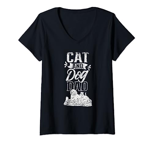 Gato y perro Papá Amante de los gatos Perros Padre Papa Padre Camiseta Cuello V