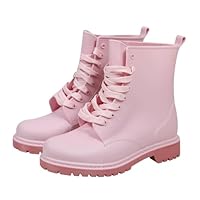 A2Z Womens Wellington Boots Lace Up Pink Waterproof PVC Rain - Wellies LDS 1422 Pink 4 UK