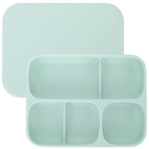 Sosoport Silicone Food Divider Plate with Lid Suction Snack Tray for Breakfast for Meals and Outdoor Use Easy to Clean