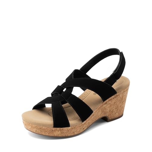 DREAM PAIRS Women's Wedge Sandals Comfortable Open Toe Platform Casual Dressy Cork Summer Dress Shoes 6.5 Black-nubuck