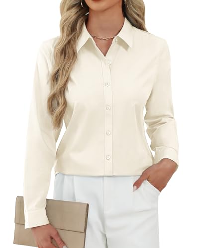 Image of J.VER Button Down Shirts for Women Stretch Collared Cotton Long Sleeve Dress Shirt Business Casual Blouse for Work