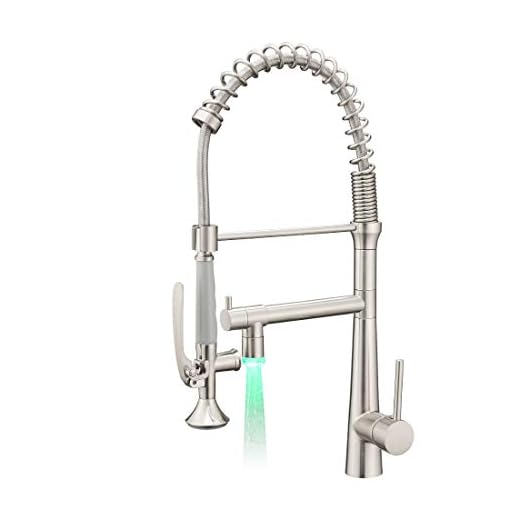 AIMADI Pull Down Kitchen Faucet with Sprayer,Commercial Single Handle Stainless Steel Brushed Nickel Kitchen Sink Faucet with LED Light