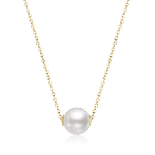 MINDDHA Single Pearl Necklace Pendant, 8mm Simulated Shell Pearl, Gold Necklaces for Women, 10X Gold...