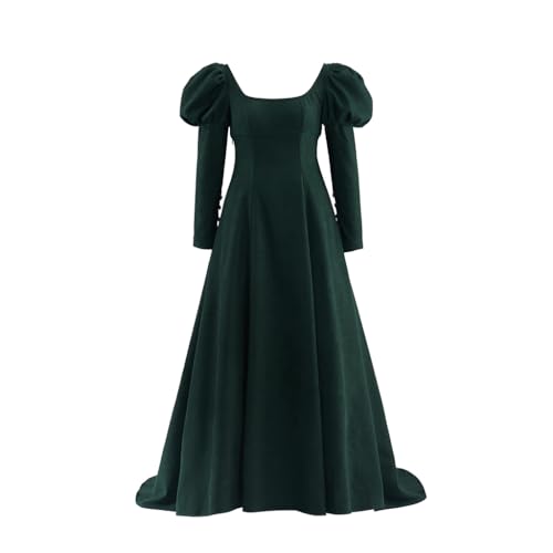 Saniplaycos Retro Empire Waist Regency Velvet Dress Green Princess Costume Edwardian Renaissance Ball Gown for Women