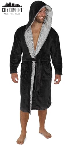 Dressing Gown Men and Teenagers - Super Soft Hooded Mens Fleece Robe - Sizes M-2XL Warm Cosy Loungewear Nightwear4