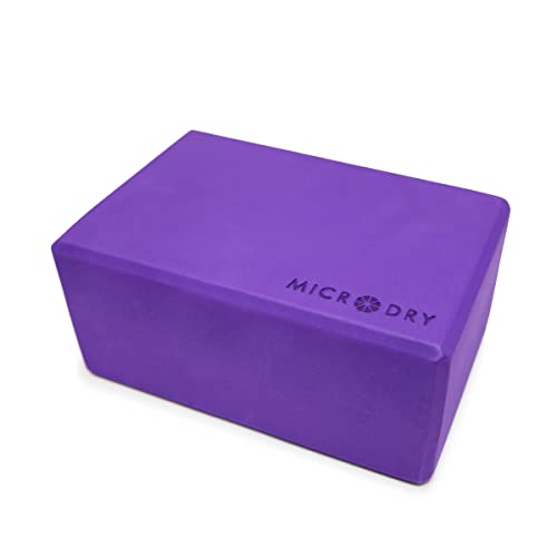 MICRODRY - Stretching & Exercise Foam Block, Yoga, Pilates Equipment for Home Workouts, Fitness Accessories for Home & Gym, Slip-Resistant, EVA Foam Block - 9 x 4 x 6 inches (Purple)