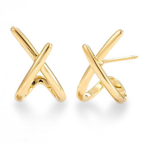 image for MUMREUES Gold Earrings for Women Trendy,14K Gold Plated Stud Earrings 