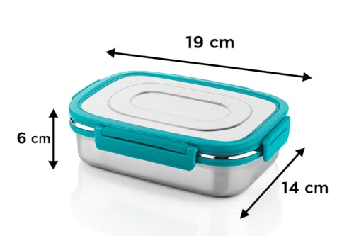 Image of Stainless Steel Lunch Box 1100ml | 4-Side Clip Lock | 100% Leakproof & Airtight Tiffin Box | Steel Lunch Box for Office & Kids | Blue