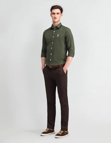 Image of U.S. Polo ASSN. Solid Slim Fit Shirts for Men - 100% Cotton, Full Sleeve Mens Casual Shirts