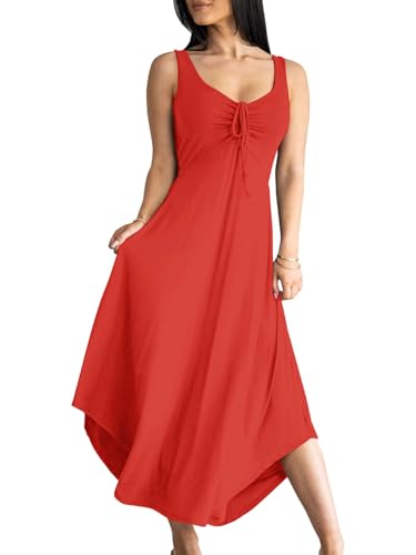 Image of Langwyqu Womens 2026 Summer Sleeveless Tank Dress Empire Waist Asymmetrical Flowy Casual Maxi Dresses