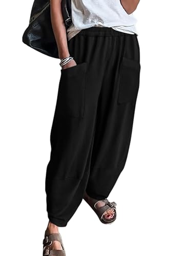 KIRUNDO Wide Leg Pants Woman Elastic Waist 2025 Spring Summer Casual Baggy Stretchy Comfy Harem Lounge Pants with Pockets